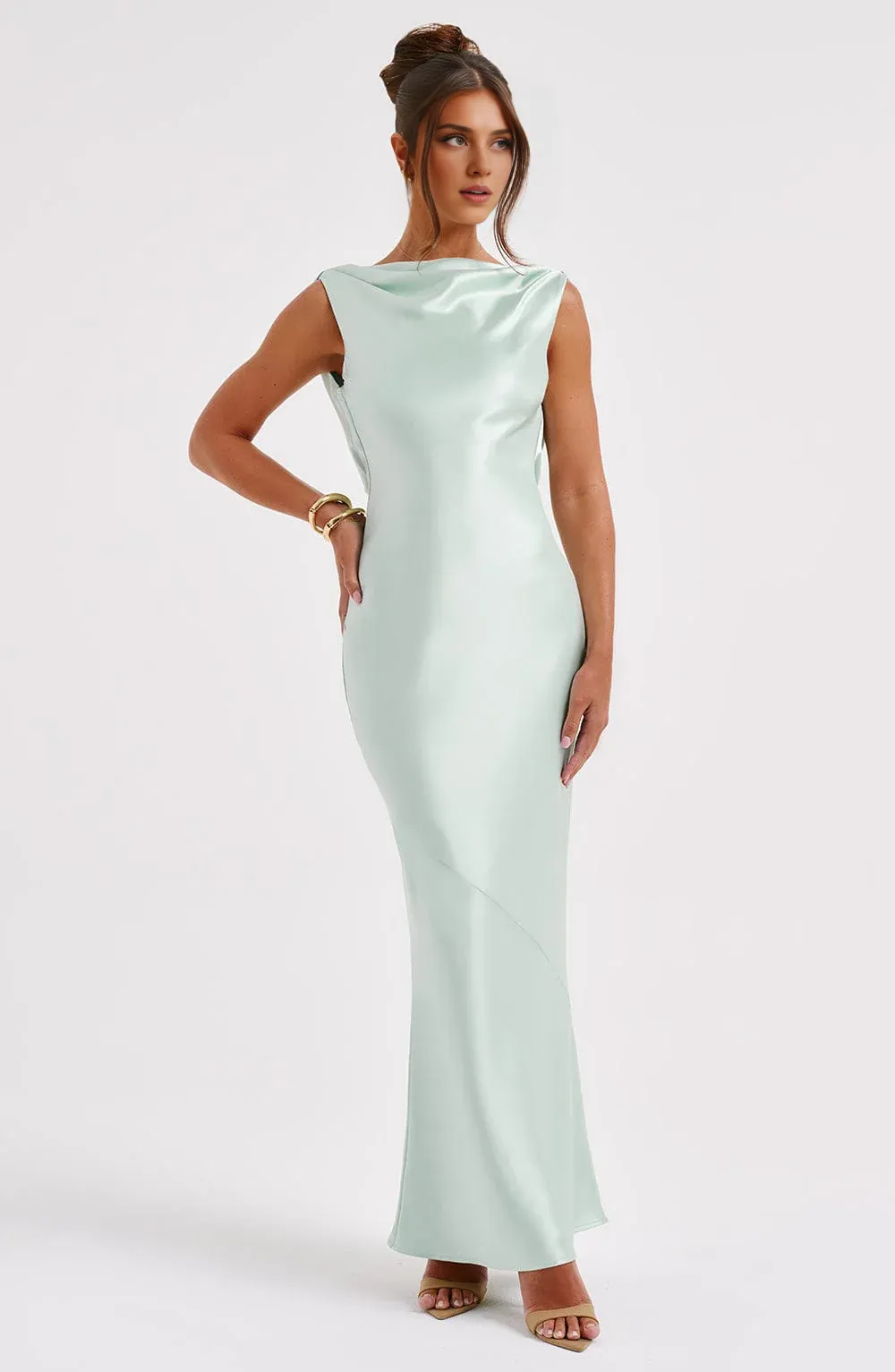 Backless Satin Prom Dresses Boat Neck Bridesmaid Dress For Wedding Mermaid Sleeveless Formal Party Gowns Maxi Dress