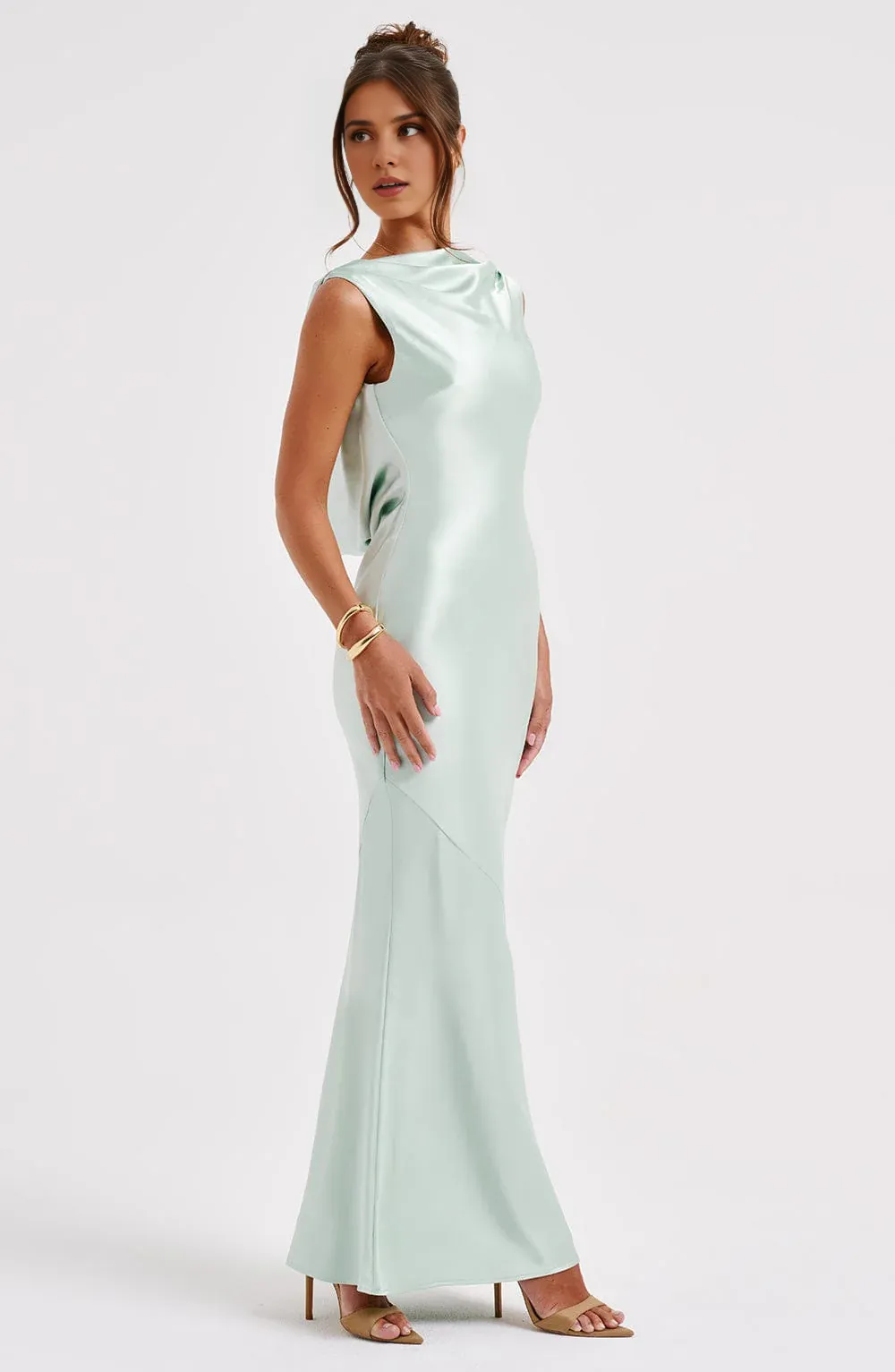Backless Satin Prom Dresses Boat Neck Bridesmaid Dress For Wedding Mermaid Sleeveless Formal Party Gowns Maxi Dress