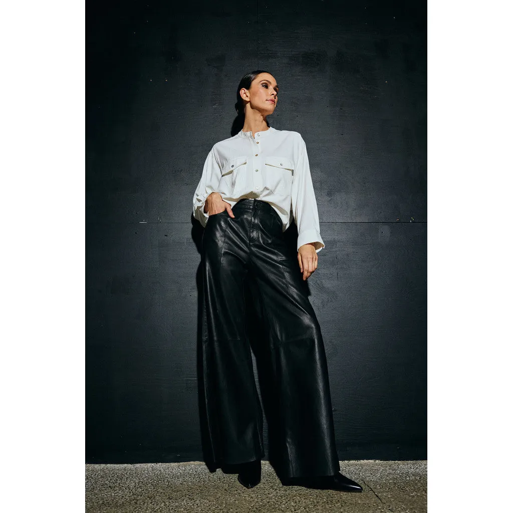 Boa leather pants - Wide leg (HW) / 51264 - Black (Nero)