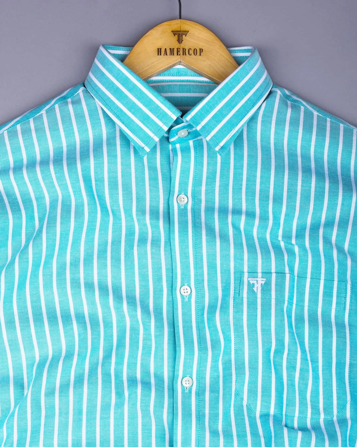Lapis AquaBlue With White Stripe Oxford Cotton Shirt