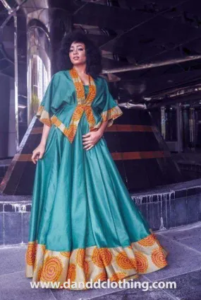 Majestic Green and Orange Ankara Dress
