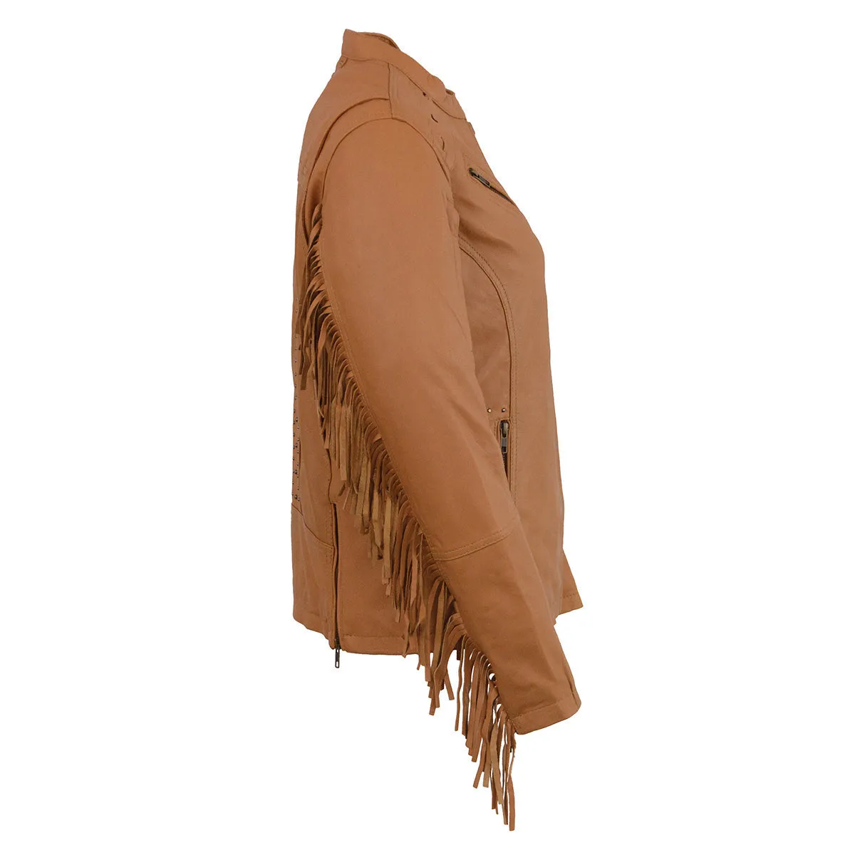 Milwaukee Leather MLL2566 Ladies Fringed Racer Lightweight Saddle Leather Jacket