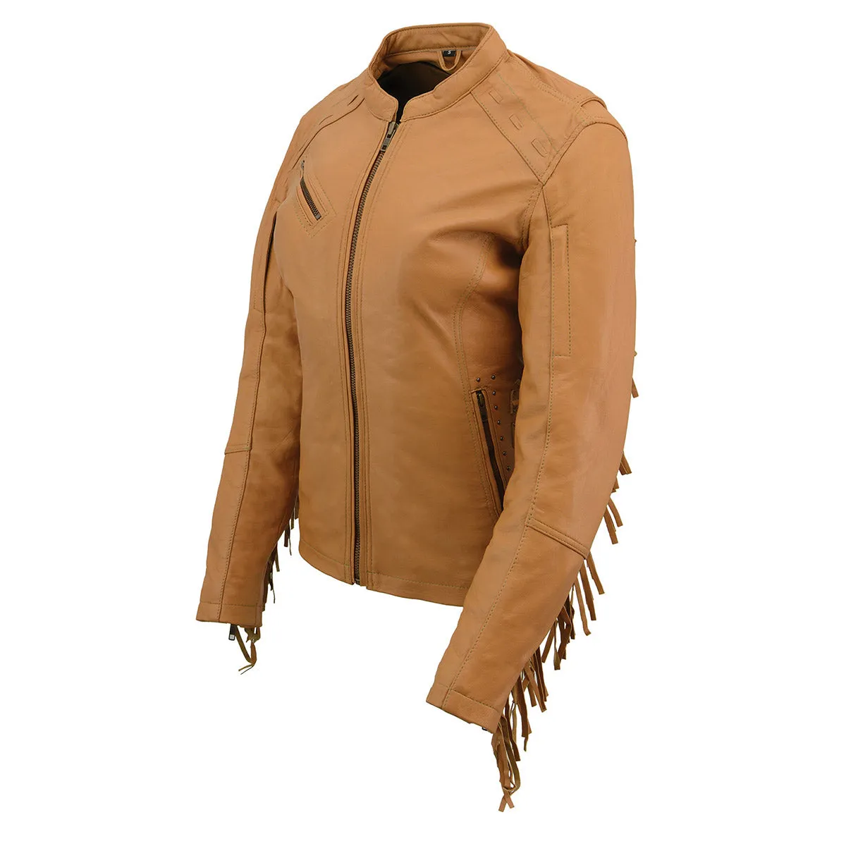 Milwaukee Leather MLL2566 Ladies Fringed Racer Lightweight Saddle Leather Jacket