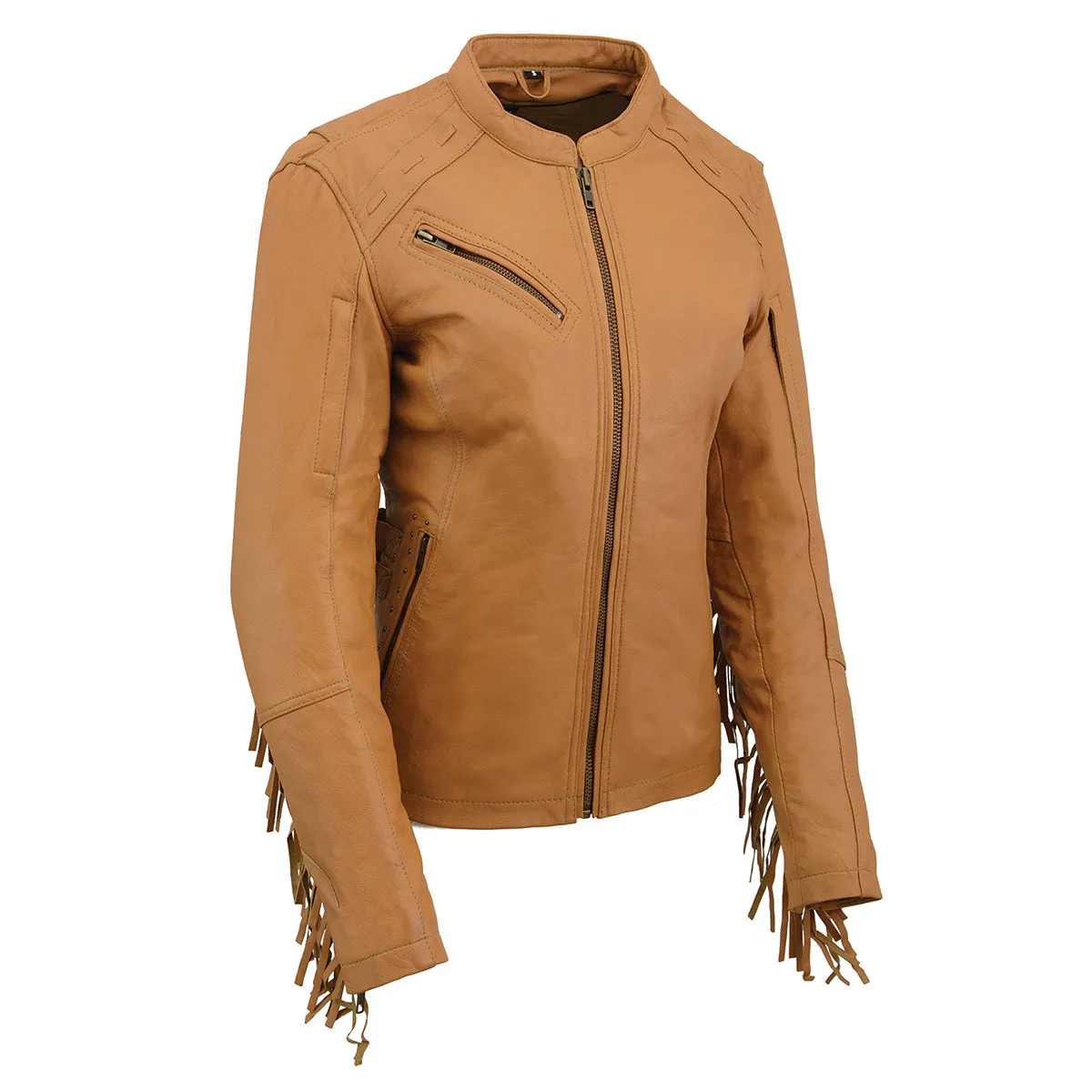 Milwaukee Leather MLL2566 Ladies Fringed Racer Lightweight Saddle Leather Jacket