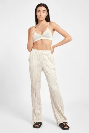 Satin Crinkle Wide Leg Trousers - Cream