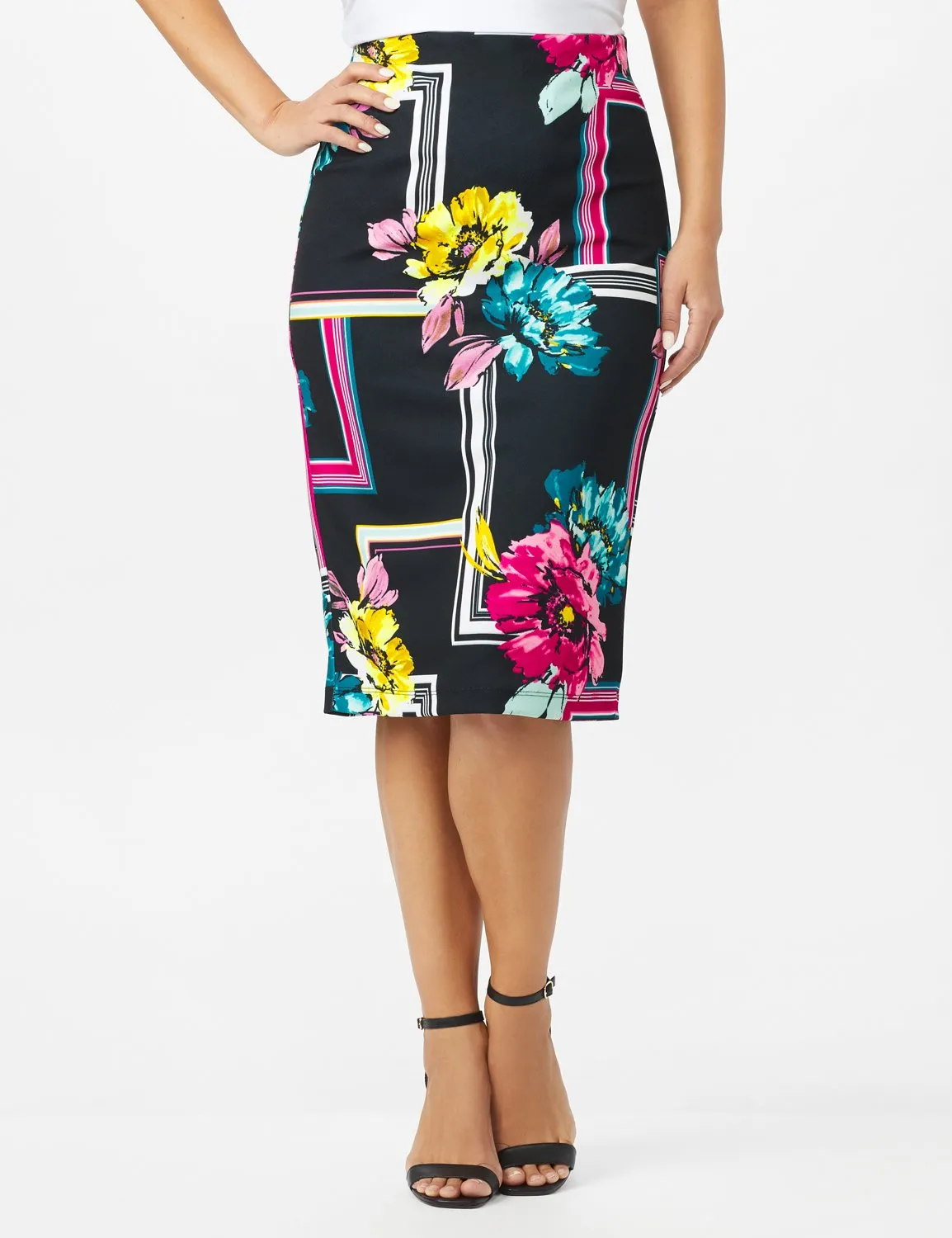 Scuba Crepe Floral Placement Print Skirt