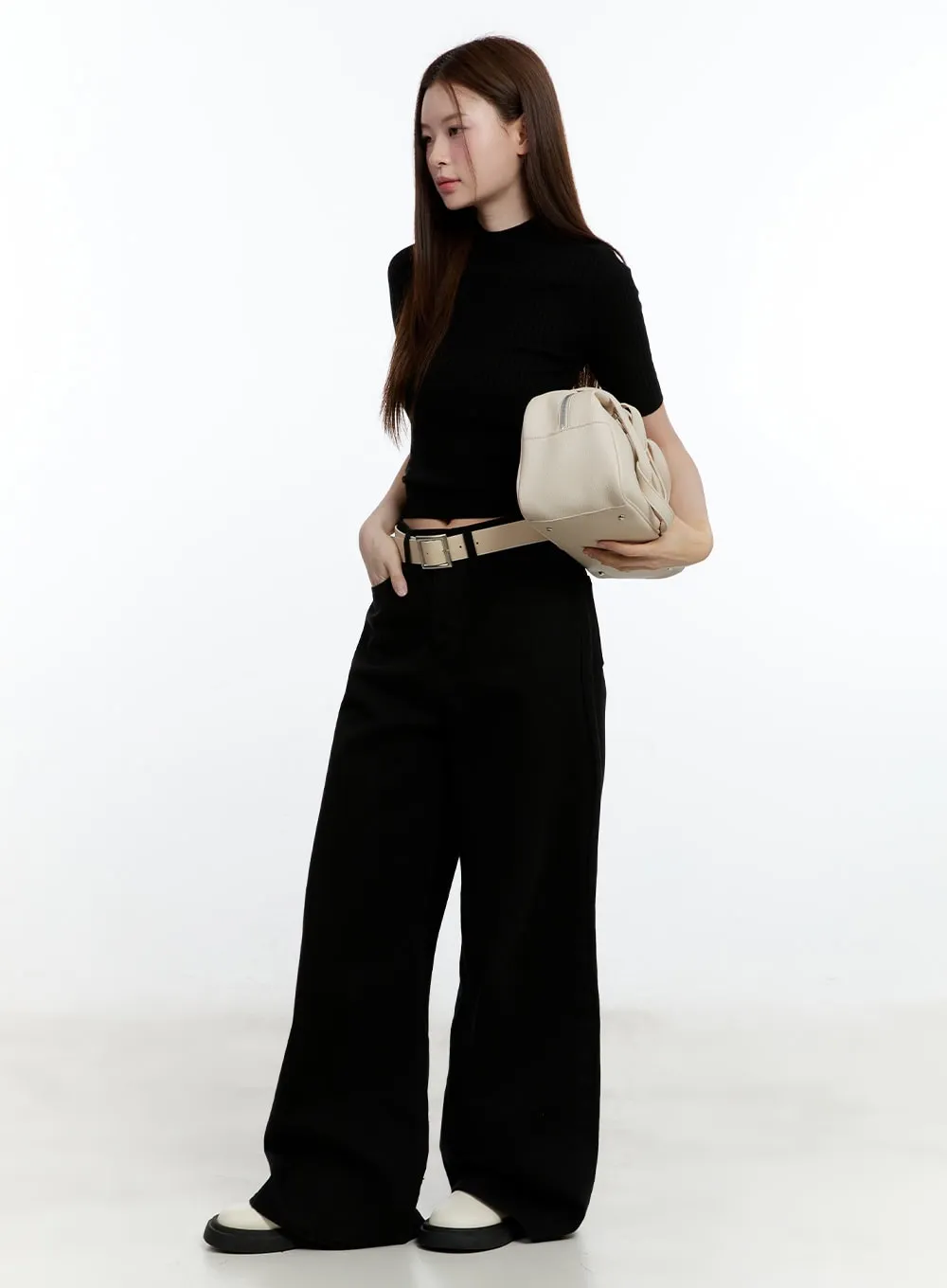 Solid Cotton Wide-Leg Trousers CM521