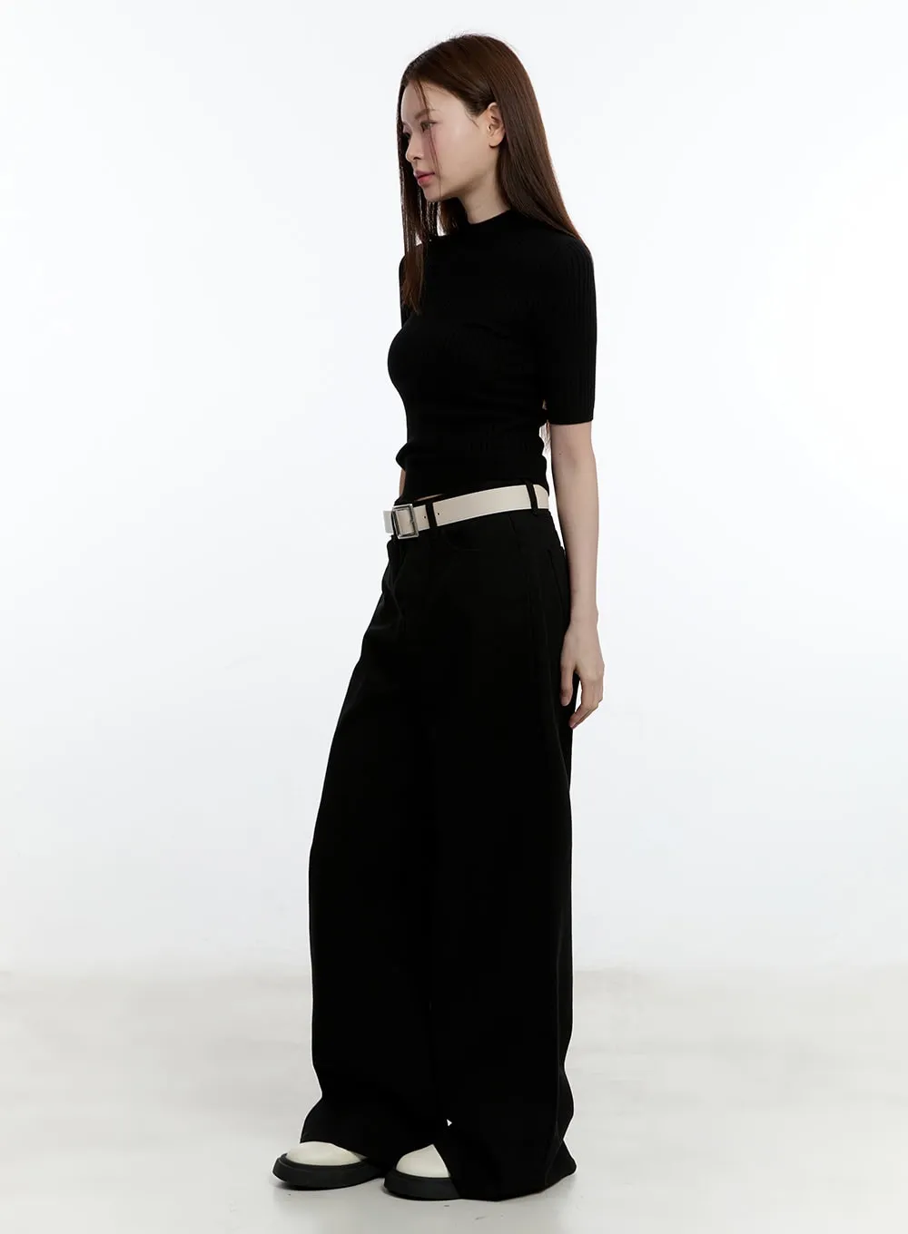 Solid Cotton Wide-Leg Trousers CM521