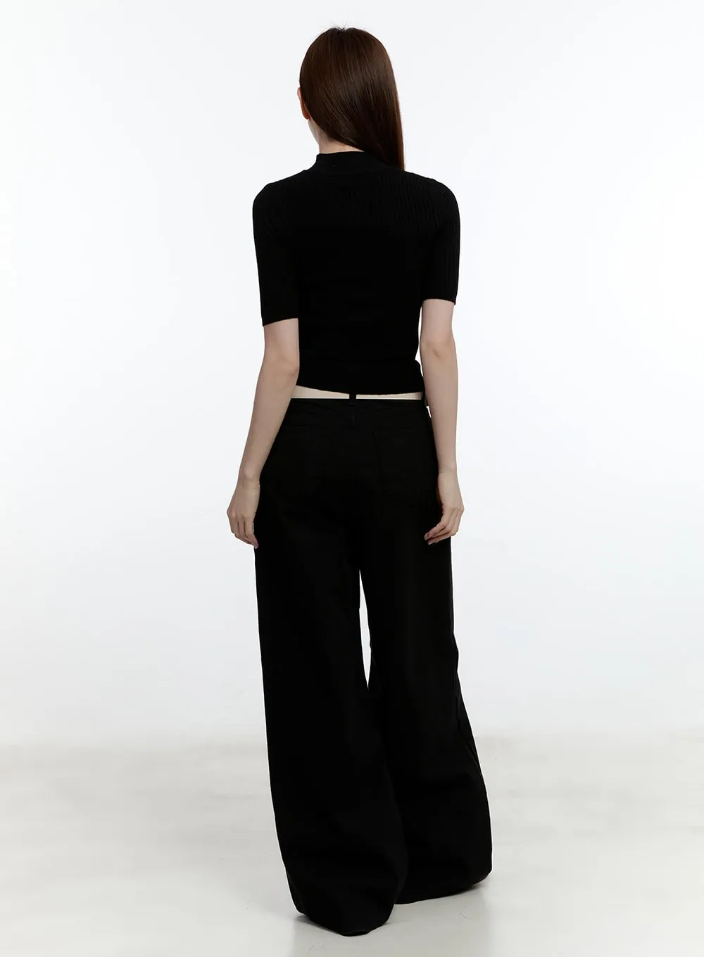 Solid Cotton Wide-Leg Trousers CM521