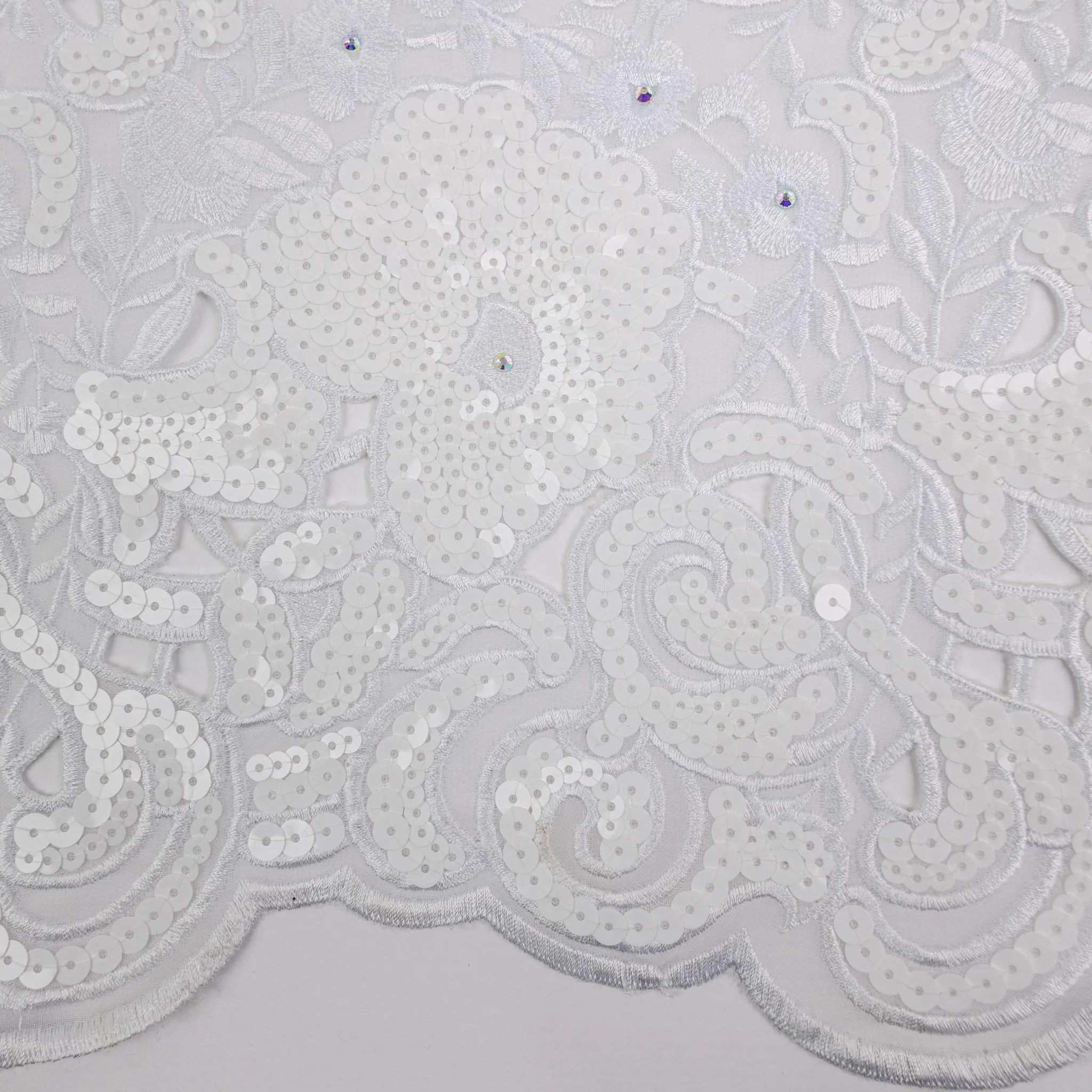 White Sequin Net Lace