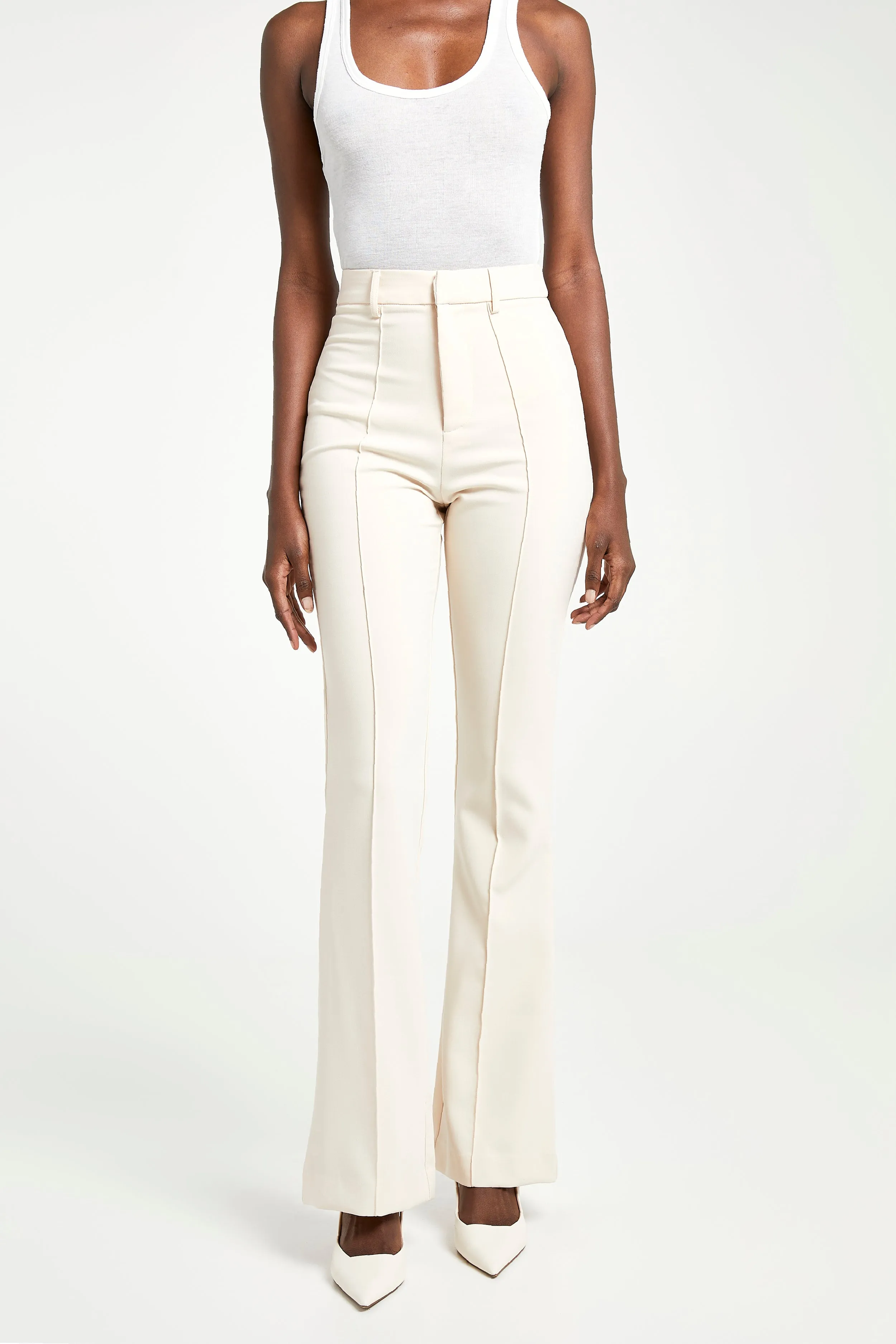 Wide Leg Suit Trousers - Cream